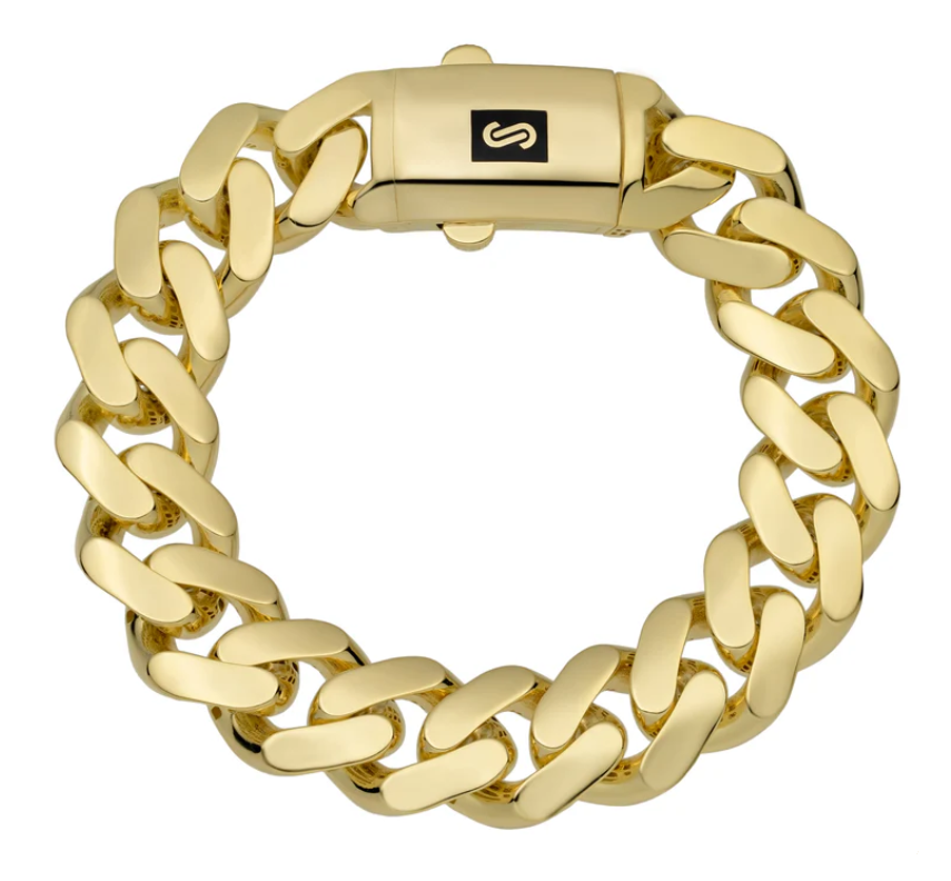 image Monaco Chain Miami Cuban Royal Plain Link Bracelet Lock 10K Yellow Gold - Hollow - Image 1
