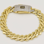 12mm Monaco Chain Miami Cuban Link Edge Bracelet CZ Lock 10K Yellow Gold