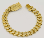 12mm Monaco Chain Miami Cuban Link Edge Bracelet CZ Lock 10K Yellow Gold - Image 2