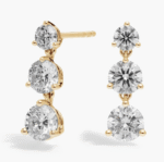 3 Diamond Drop Earrings with 2 CTW Round Cut Lab-Grown Diamonds in 14K Yellow Gold