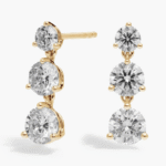 3 Diamond Drop Earrings with 2 CTW Round Cut Lab-Grown Diamonds in 14K Yellow Gold