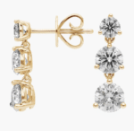 3 Diamond Drop Earrings with 2 CTW Round Cut Lab-Grown Diamonds in 14K Yellow Gold - Image 2