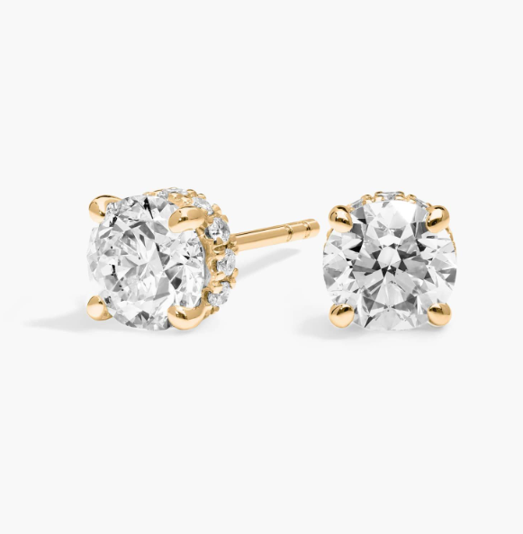 image Hidden Halo Stud Earrings with 2.25 CTW Round Cut Lab-Grown Diamonds in 14K Yellow Gold - Image 1
