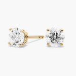 Four Prong Round Brilliant Lab Grown Diamond Stud Earrings in 14k Yellow Gold