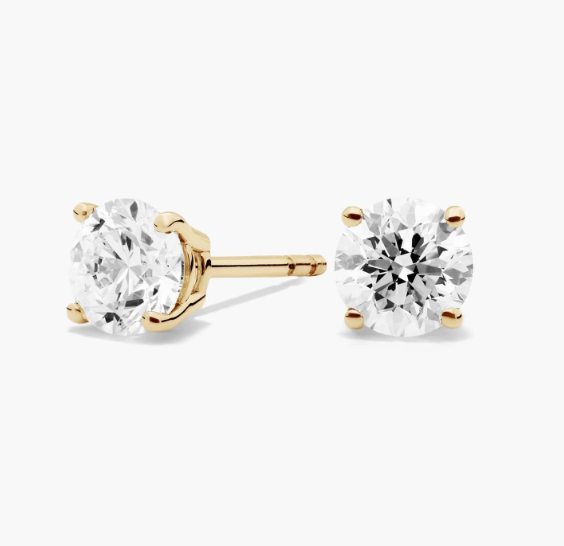image Four Prong Round Brilliant Lab Grown Diamond Stud Earrings in 14k Yellow Gold - Image 1