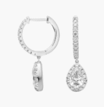 Lab Grown Diamond Pear Halo Dangle Earrings in 14K White Gold