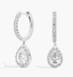 Lab Grown Diamond Pear Halo Dangle Earrings in 14K White Gold - Image 2