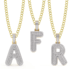 Diamond Bubble Initial Letter Necklace Solid 10K Yellow Gold