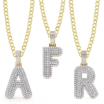 Diamond Bubble Initial Letter Necklace Solid 10K Yellow Gold