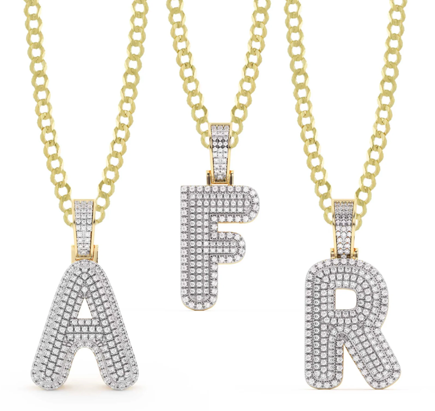 image Diamond Bubble Initial Letter Necklace Solid 10K Yellow Gold - Image 1