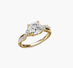 Leaf Vine Diamond Motif Side Stone Engagement Ring In 14K Yellow Gold - Image 2