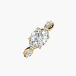 Leaf Vine Diamond Motif Side Stone Engagement Ring In 14K Yellow Gold