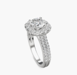 Double Shank Diamond Halo Engagement Ring In Platinum - Image 2