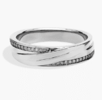 Diagonal Lined with Pavé Diamond Edge Men's Wedding Ring in Platinum (1/8 ct. tw.)