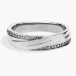Diagonal Lined with Pavé Diamond Edge Men's Wedding Ring in Platinum (1/8 ct. tw.)