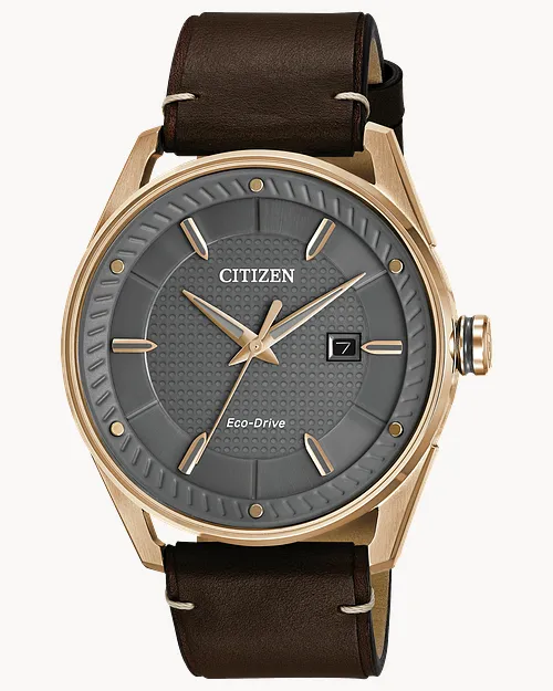 image CTO-Men's Eco-Drive BM6983-00H Rose Gold Leather Strap Watch | CITIZEN - Image 1